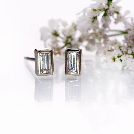 Simple Baguette Lab-Grown Diamond Bezel Set Stud Earrings Earrings by Nodeform