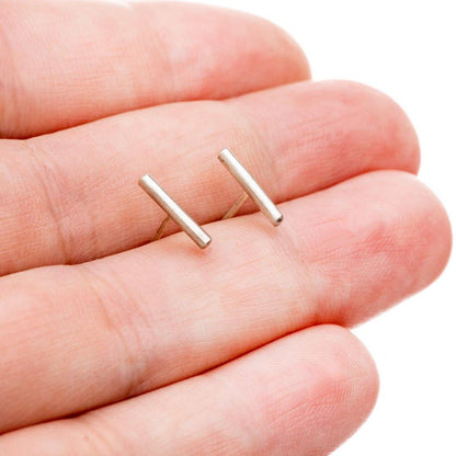 Simple Satin-brushed Sterling Silver Bar Studs Earrings, Ready to Ship Sterling Silver Earrings by Nodeform
