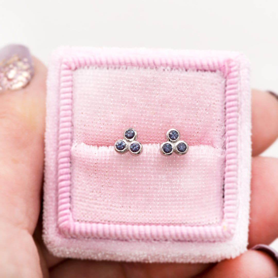 Lab-Grown Alexandrite Trio Bezel Cluster Stud Earrings Earrings by Nodeform