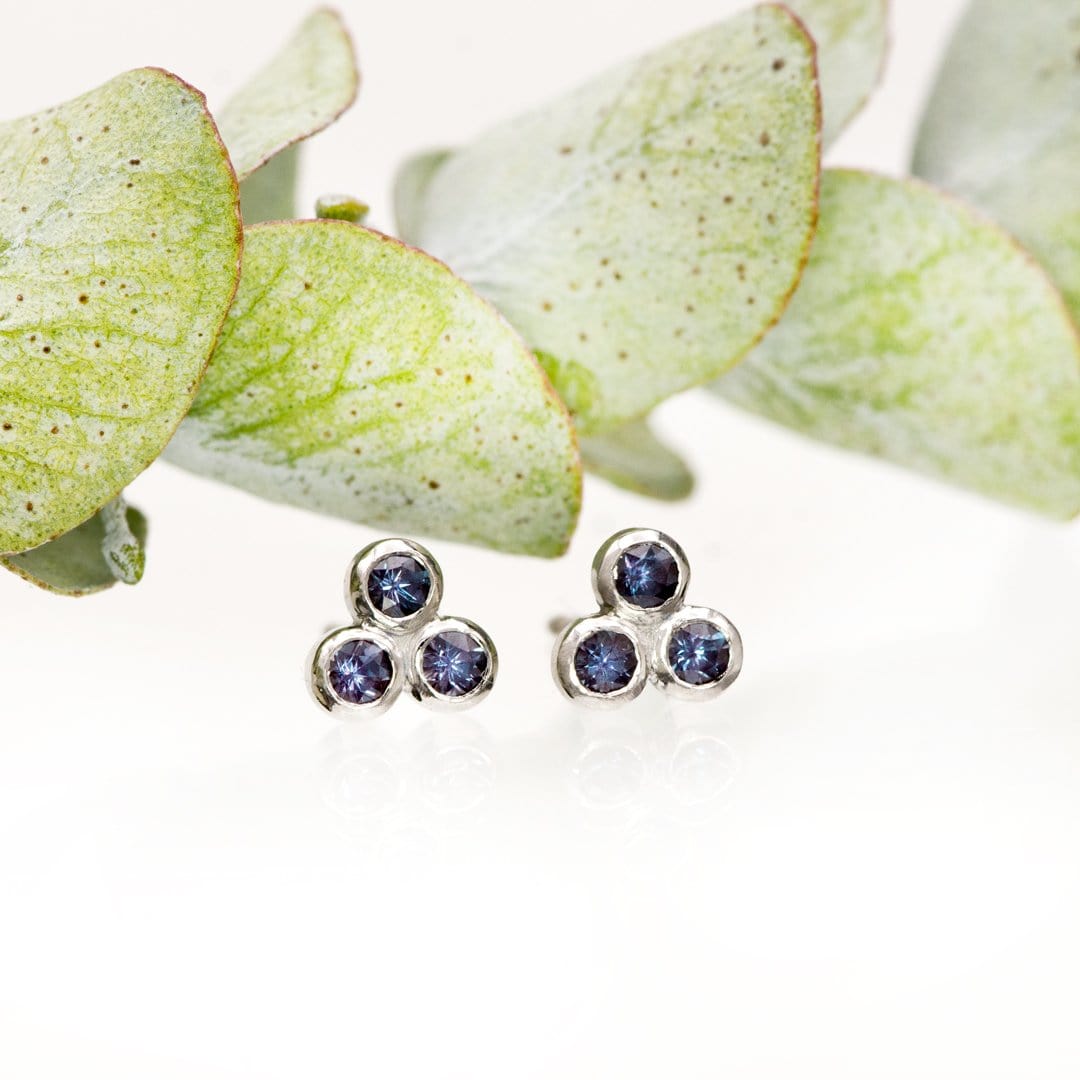 Lab-Grown Alexandrite Trio Bezel Cluster Stud Earrings Earrings by Nodeform