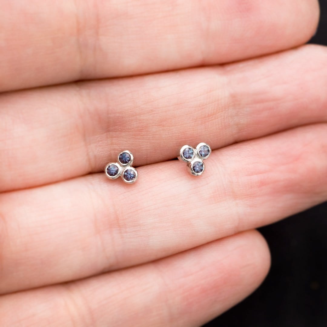 Lab-Grown Alexandrite Trio Bezel Cluster Stud Earrings Earrings by Nodeform