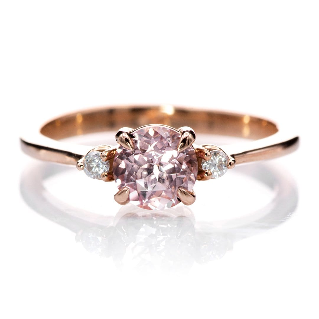 Tess - Three Stone Prong set Champagne Sapphire & Moissanite 10k Rose Gold Engagement Ring, Ready To Ship Ring Ready To Ship by Nodeform