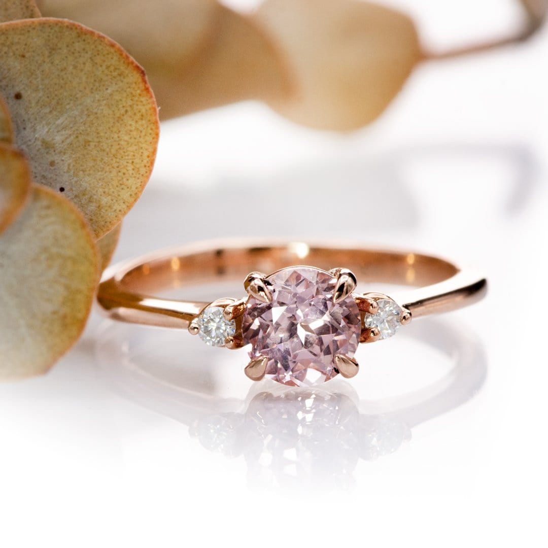 Tess - Three Stone Prong set Champagne Sapphire & Moissanite 10k Rose Gold Engagement Ring, Ready To Ship Ring Ready To Ship by Nodeform