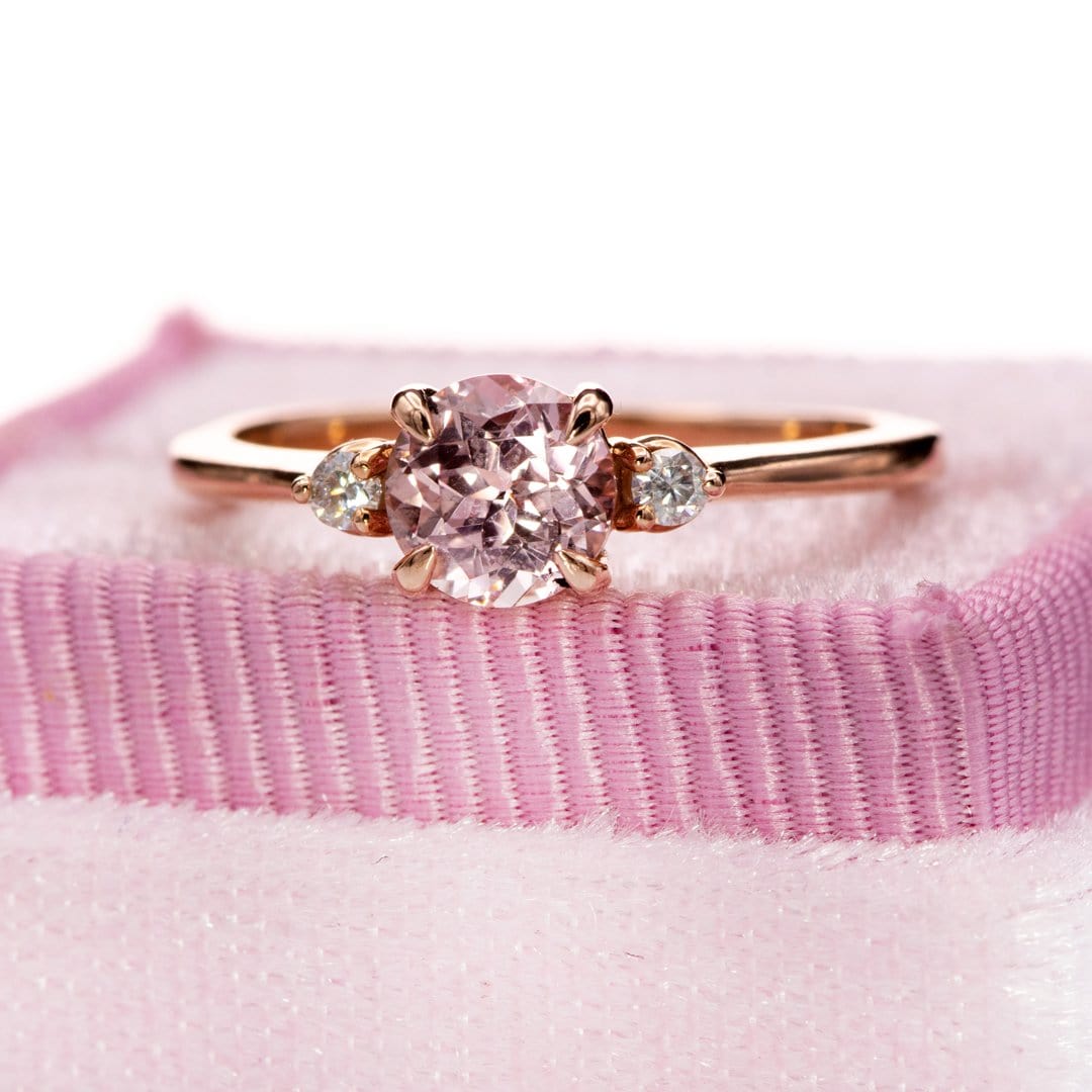 Tess - Three Stone Prong set Champagne Sapphire & Moissanite 10k Rose Gold Engagement Ring, Ready To Ship Ring Ready To Ship by Nodeform