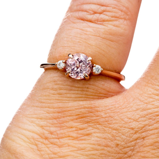 Tess - Three Stone Prong set Champagne Sapphire & Moissanite 10k Rose Gold Engagement Ring, Ready To Ship Ring Ready To Ship by Nodeform