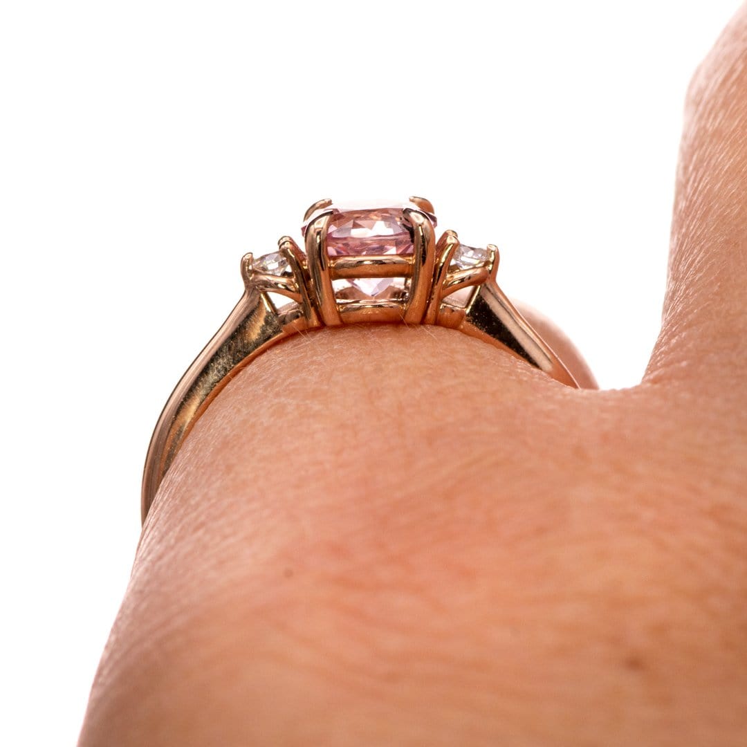 Tess - Three Stone Prong set Champagne Sapphire & Moissanite 10k Rose Gold Engagement Ring, Ready To Ship Ring Ready To Ship by Nodeform
