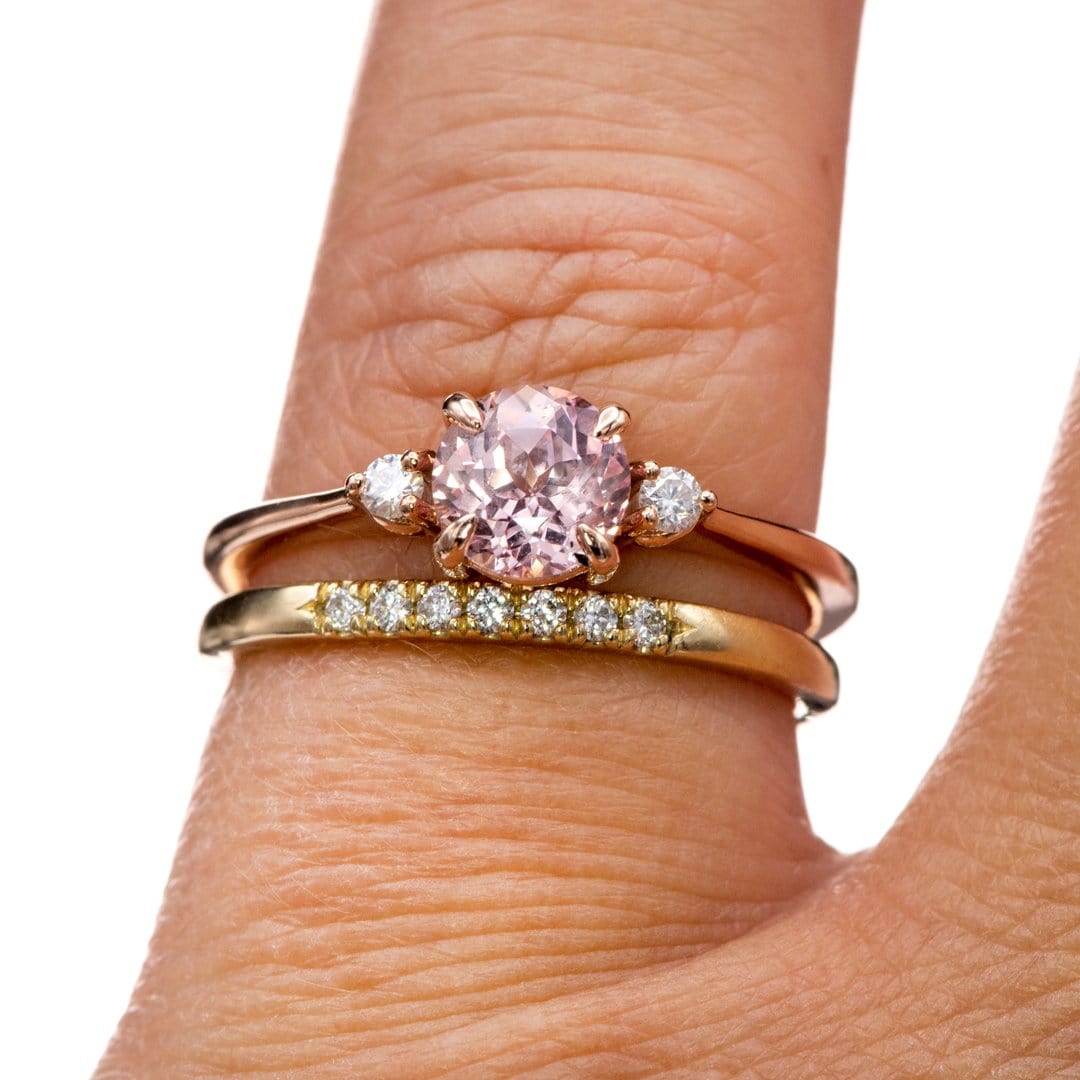 Tess - Three Stone Prong set Champagne Sapphire & Moissanite 10k Rose Gold Engagement Ring, Ready To Ship Ring Ready To Ship by Nodeform