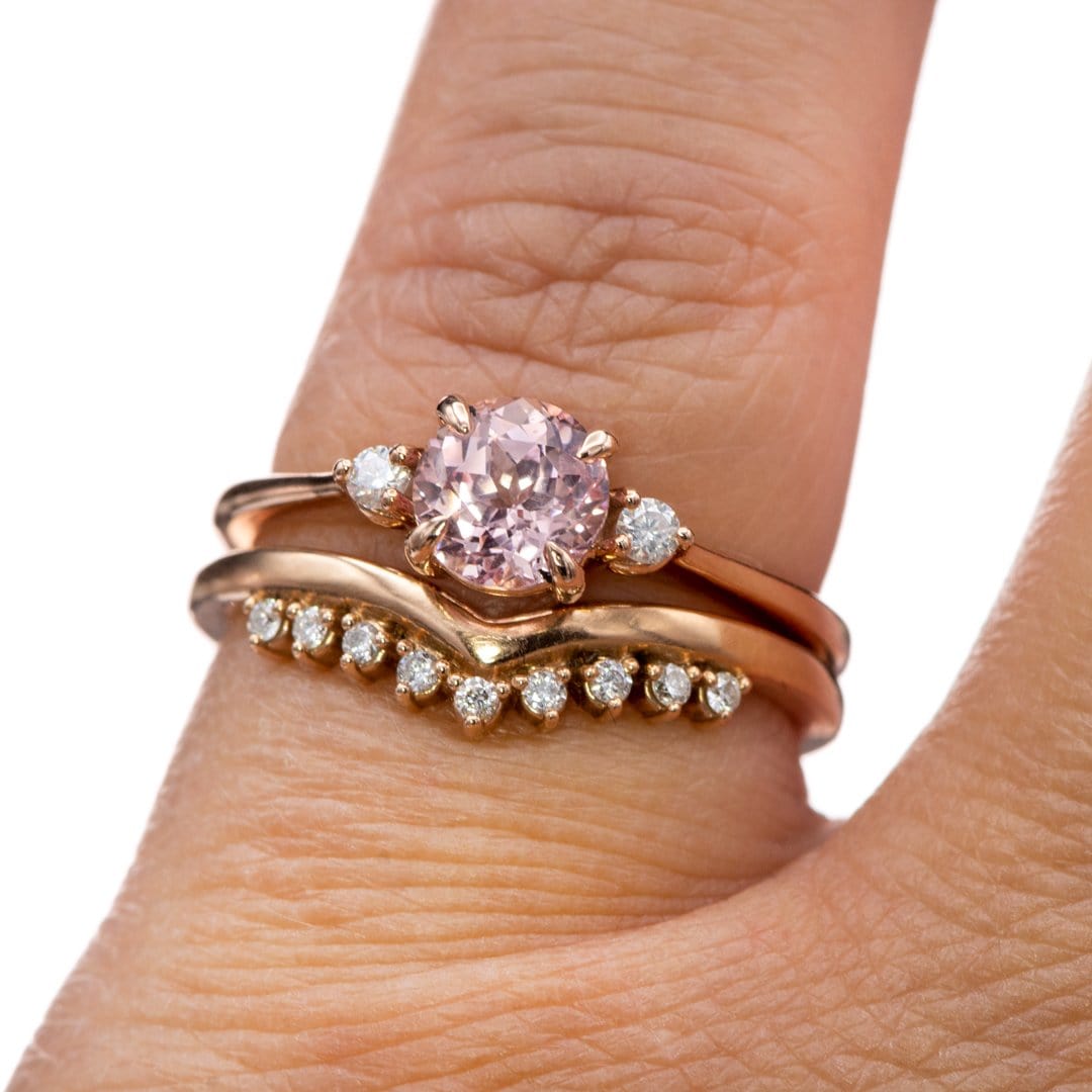 Tess - Three Stone Prong set Champagne Sapphire & Moissanite 10k Rose Gold Engagement Ring, Ready To Ship Ring Ready To Ship by Nodeform