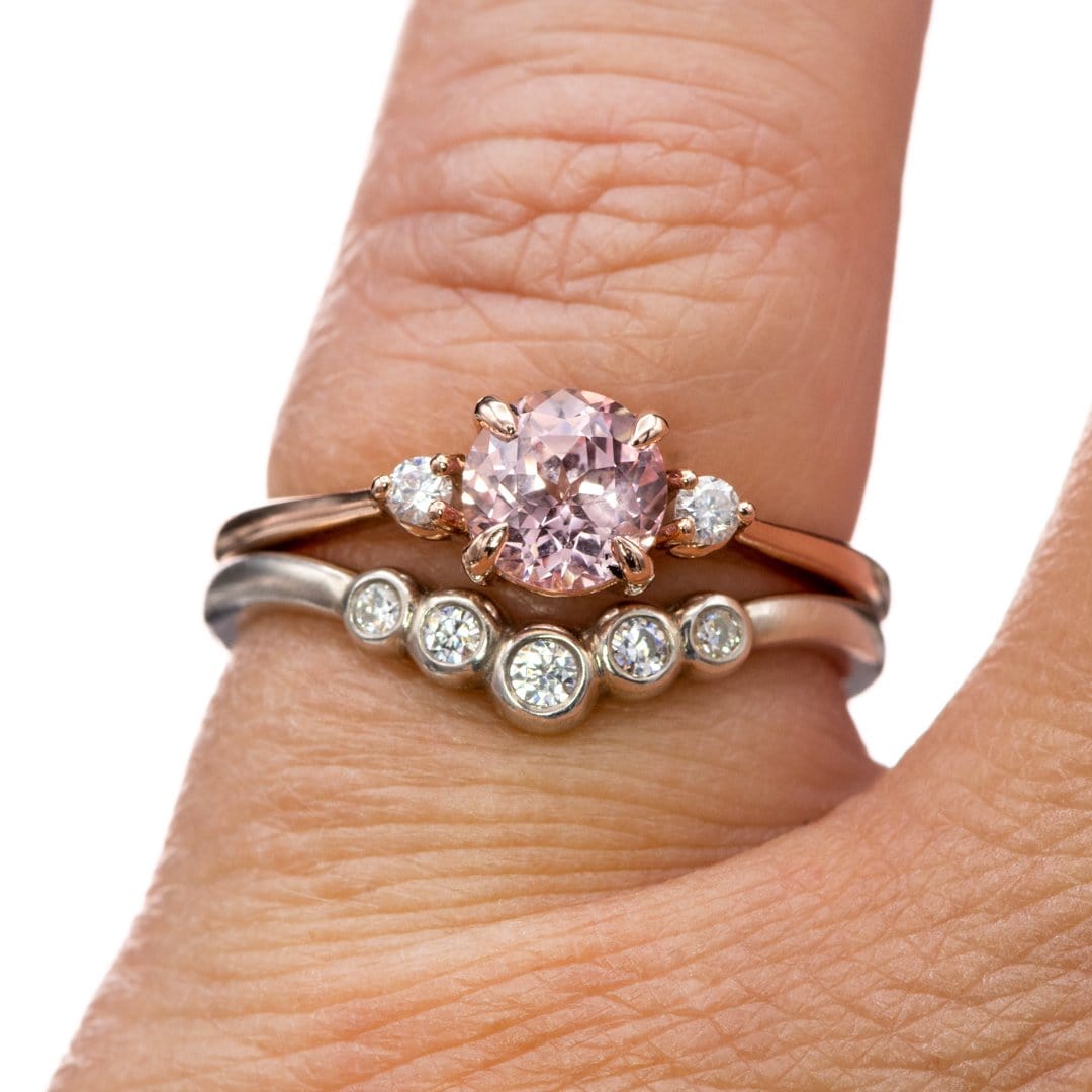Tess - Three Stone Prong set Champagne Sapphire & Moissanite 10k Rose Gold Engagement Ring, Ready To Ship Ring Ready To Ship by Nodeform