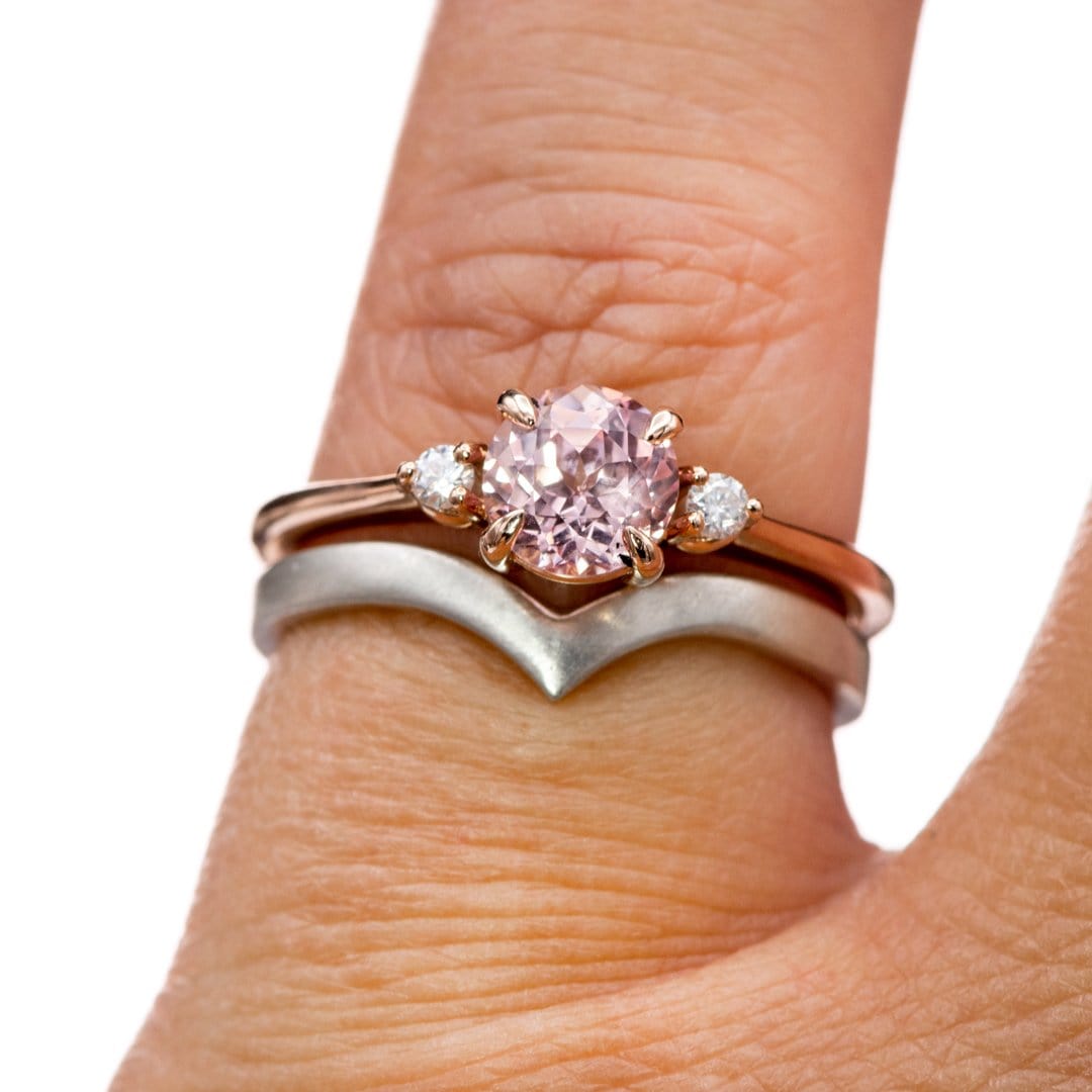 Tess - Three Stone Prong set Champagne Sapphire & Moissanite 10k Rose Gold Engagement Ring, Ready To Ship Ring Ready To Ship by Nodeform