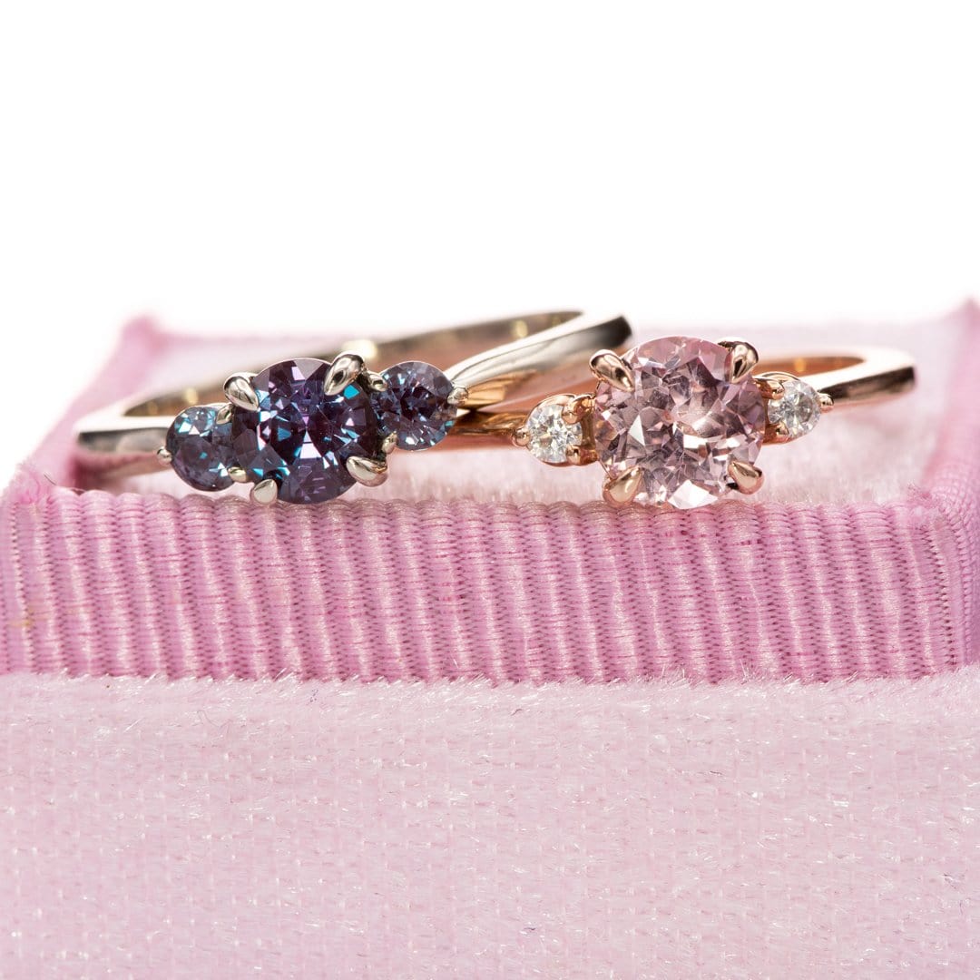 Tess - Three Stone Prong set Champagne Sapphire & Moissanite 10k Rose Gold Engagement Ring, Ready To Ship Ring Ready To Ship by Nodeform