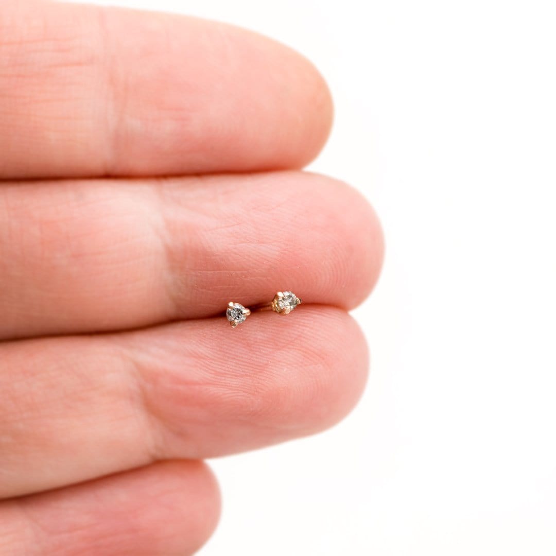 Tiny Gray Salt & Pepper Diamond Prong Set Stud Earrings (Pair) Earrings by Nodeform