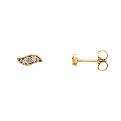 Tiny Leaf Diamond Stud Earrings 14k Yellow Gold Earrings by Nodeform