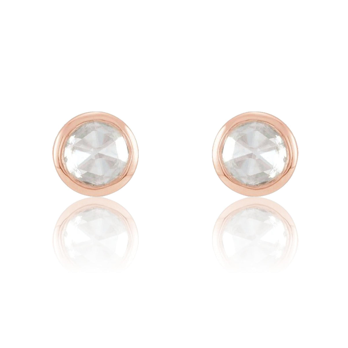 Tiny White Rose Cut Diamond Bezel Gold or Platinum Stud Earrings Earrings by Nodeform