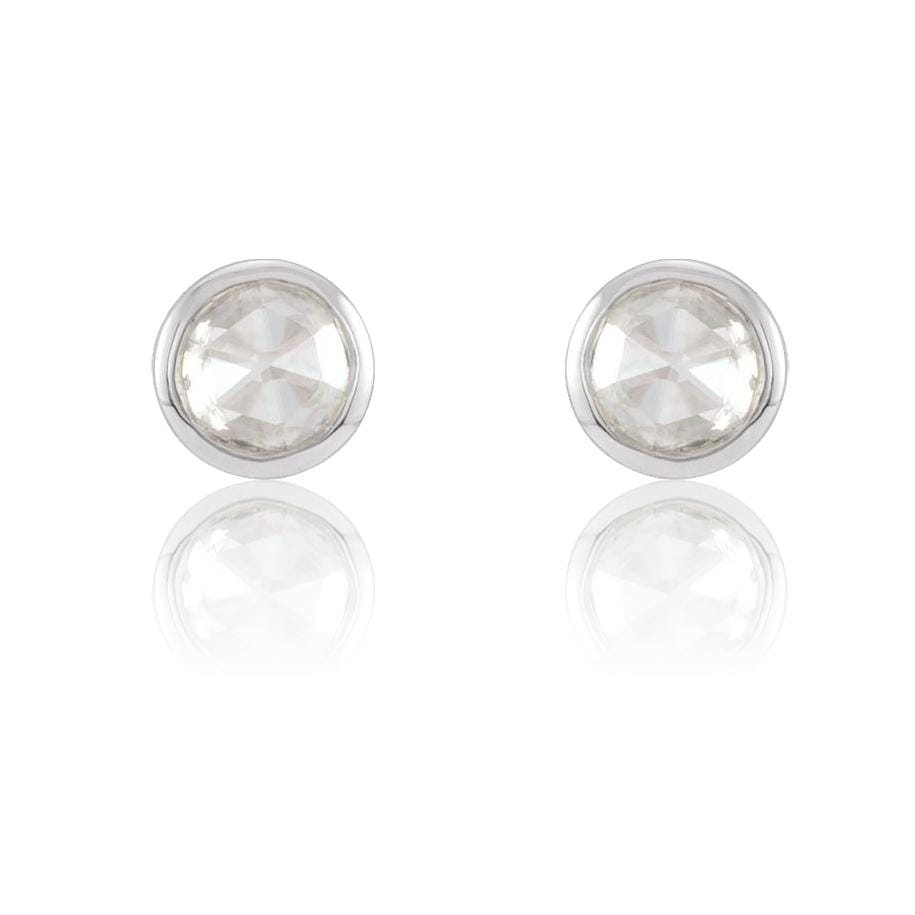 Tiny White Rose Cut Diamond Bezel Gold or Platinum Stud Earrings Earrings by Nodeform