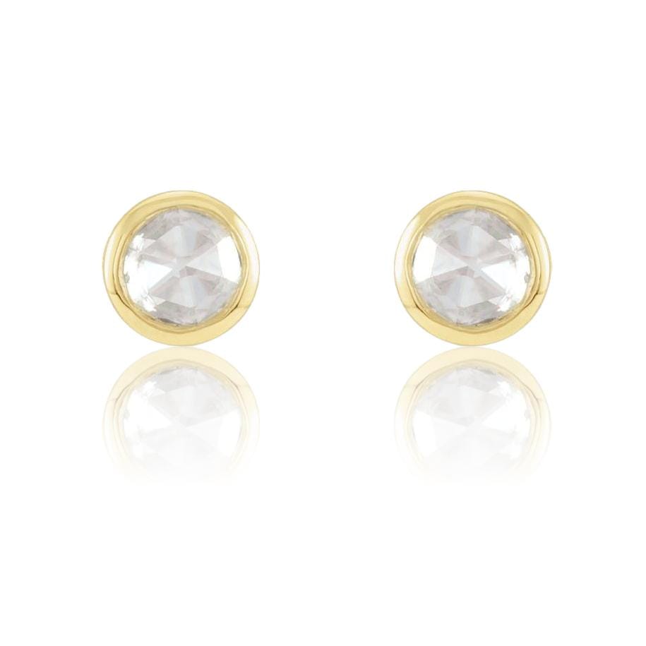 Tiny White Rose Cut Diamond Bezel Gold or Platinum Stud Earrings Earrings by Nodeform