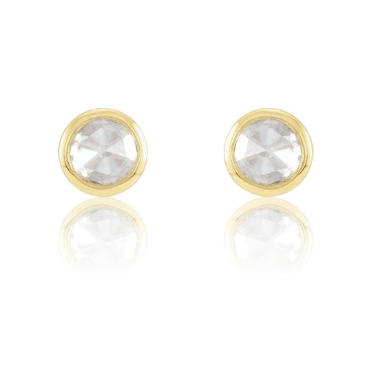 Tiny White Rose Cut Diamond Bezel Gold or Platinum Stud Earrings Earrings by Nodeform
