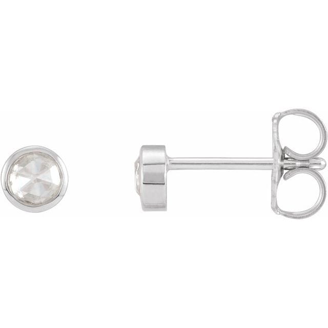 Tiny White Rose Cut Diamond Bezel Gold or Platinum Stud Earrings Earrings by Nodeform