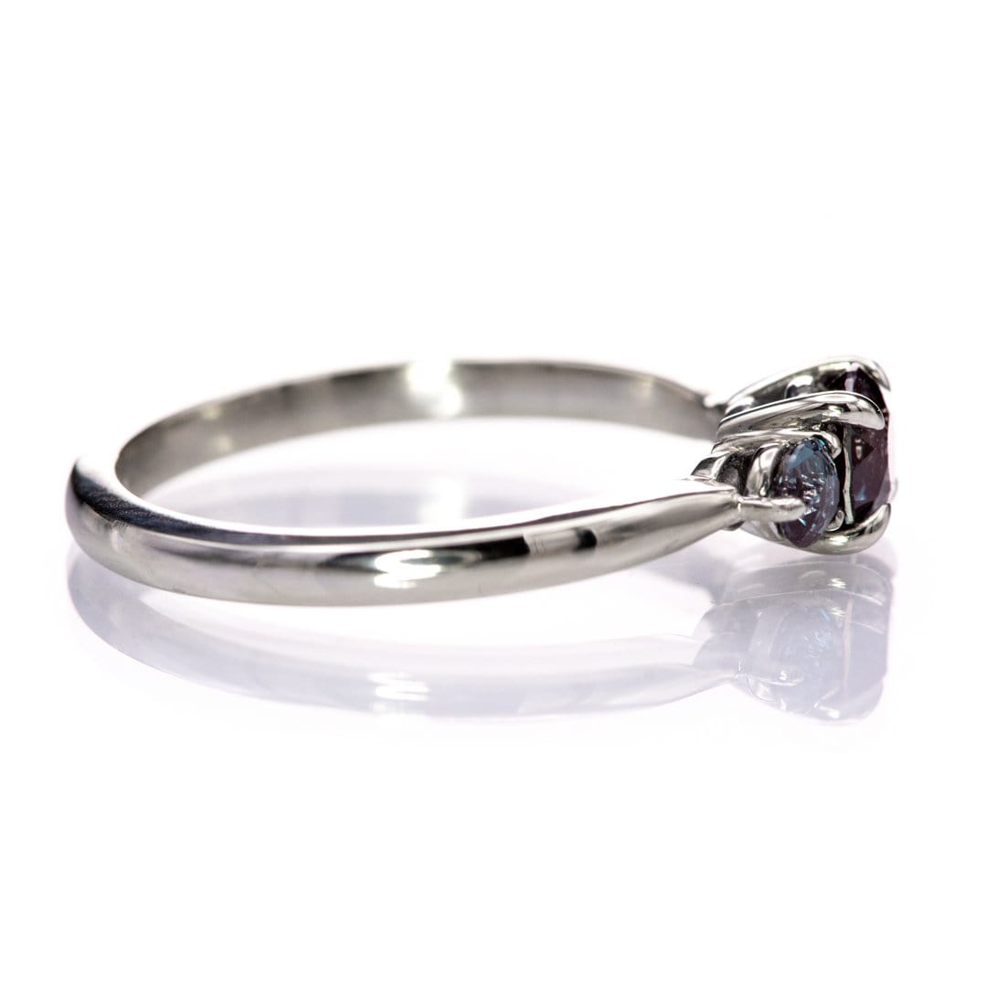 Tracy- Three Stone Accented Engagement Ring, Prong set Round Alexandrites Ring by Nodeform