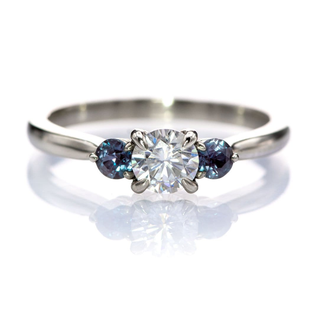 Tracy - Three Stone Prong Set Engagement Ring with Round Side Stones - Setting only Ring Setting by Nodeform