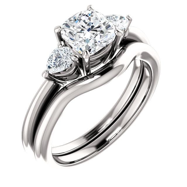 Tressa - Three Stone Prong Set Engagement Ring with Pear-shaped Side Stones - Setting only Ring Setting by Nodeform