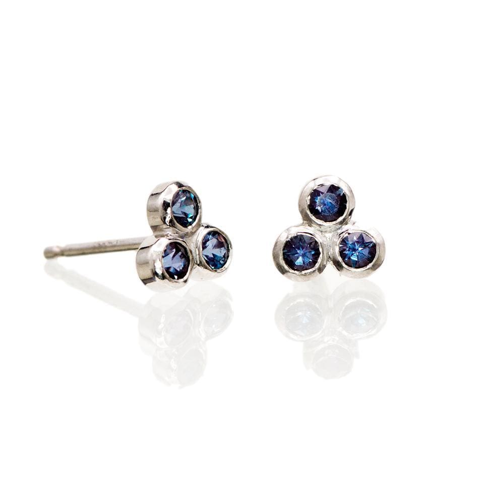 Lab-Grown Alexandrite Trio Bezel Cluster Stud Earrings 14k White Gold (contains Nickel) Earrings by Nodeform