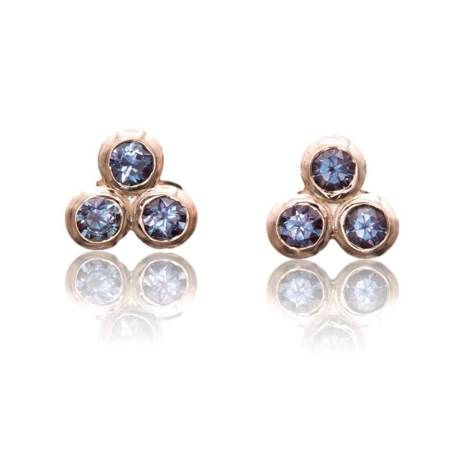 Lab-Grown Alexandrite Trio Bezel Cluster Stud Earrings Earrings by Nodeform