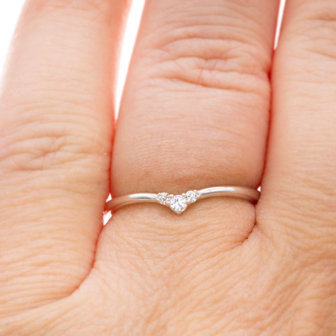 Vania Band -Graduated Diamond, Moissanite or Sapphire V-Shape Contoured Stacking Wedding Ring Ring by Nodeform