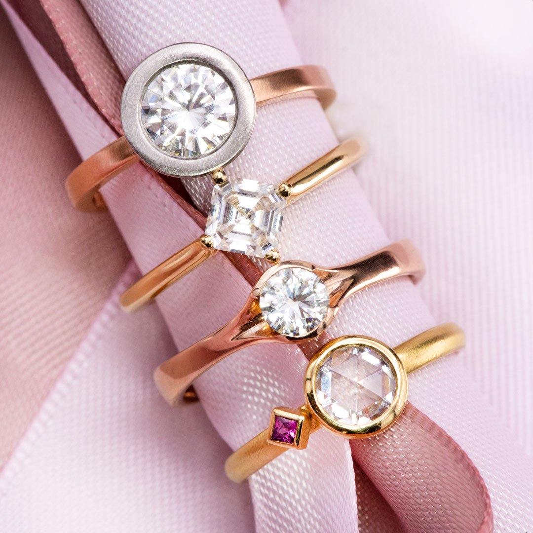 Cora Asscher Cut Moissanite Compass Prong Set 18k Gold Solitaire Engagement Ring, size 4 to 9 Cora Asscher Ring Ring Ready To Ship by Nodeform