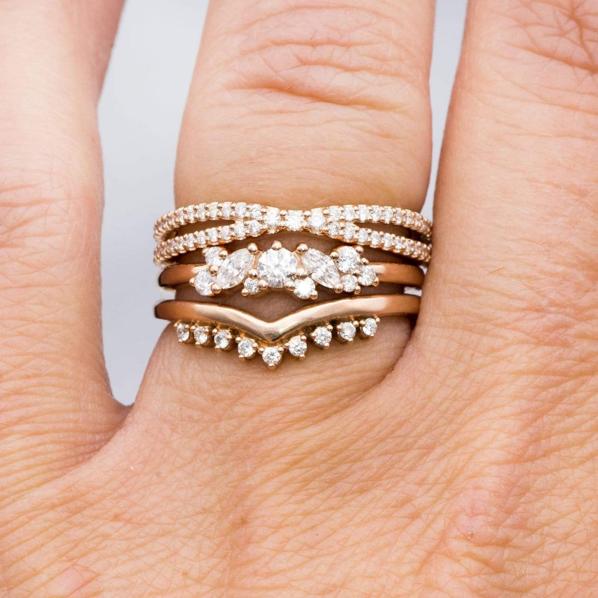 Colette Ring - Cluster Marquise & Round Shape Diamonds, Moissanites, Rubies or Sapphires Stacking Ring Ring by Nodeform