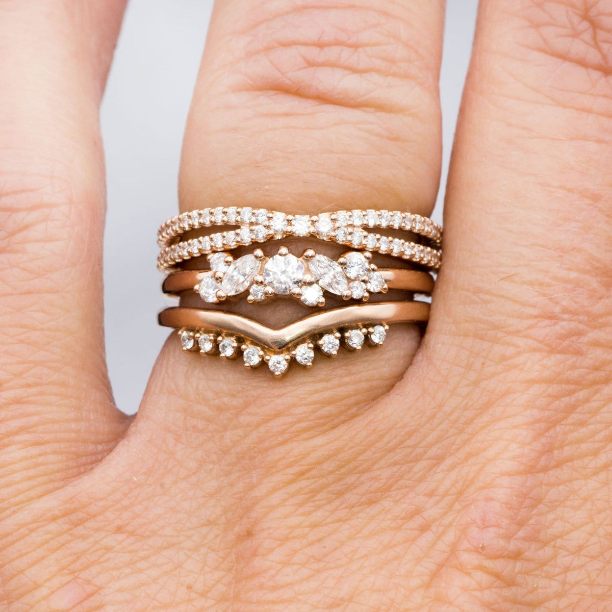 Valerie Band - V-Shape Contoured Accented Diamond, Moissanite, Ruby or Sapphire Wedding Ring Ring by Nodeform