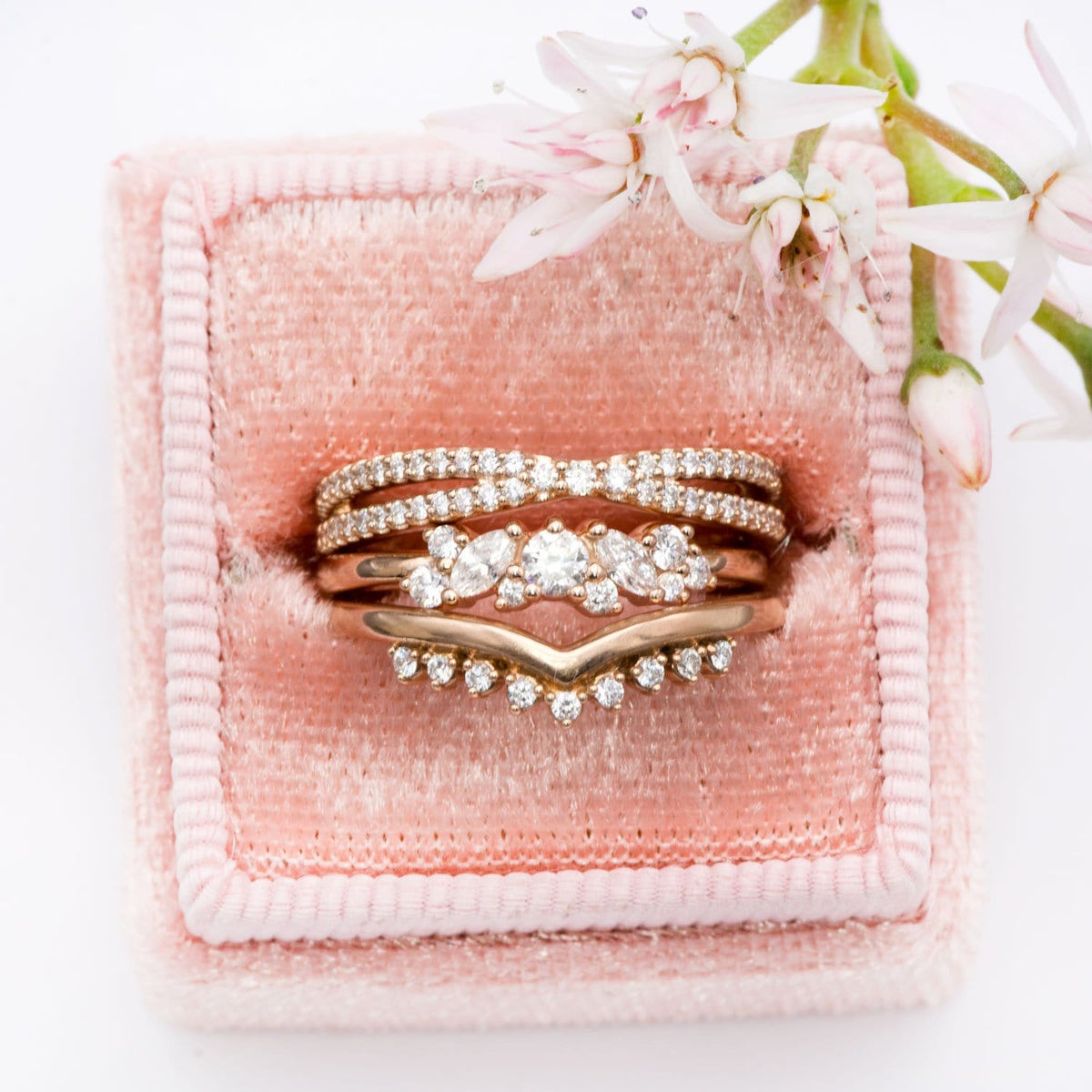Chrissy Band - Contoured Split Shank Stacking Wedding Ring with Diamonds, Moissanites, Rubies or Sapphires Ring by Nodeform