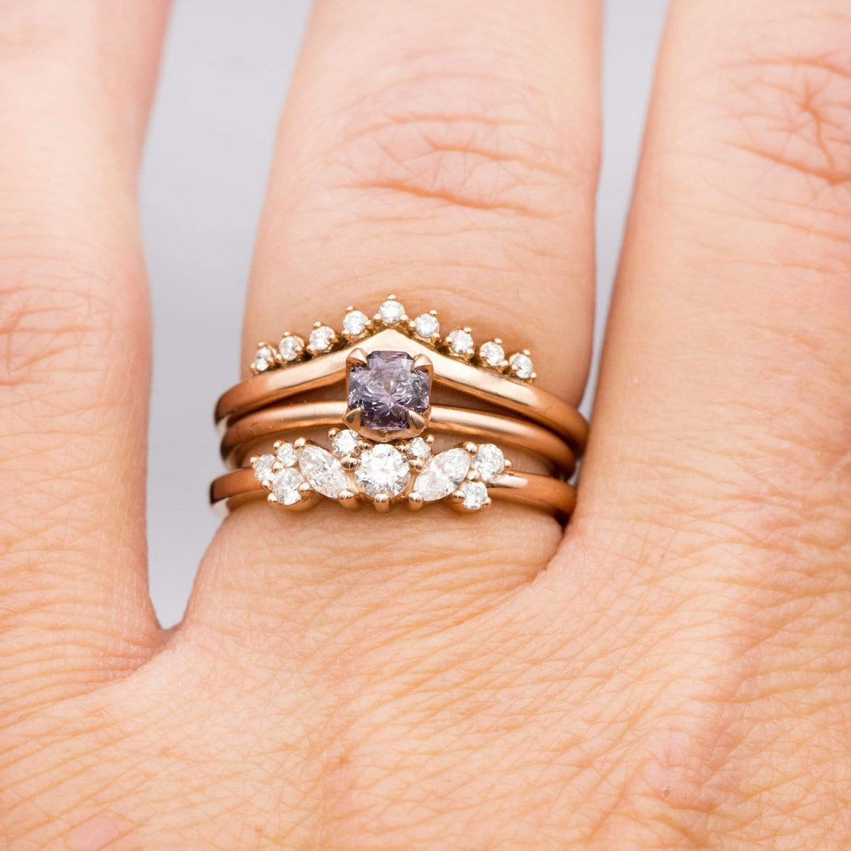 Colette Ring - Cluster Marquise & Round Shape Diamonds, Moissanites, Rubies or Sapphires Stacking Ring Ring by Nodeform