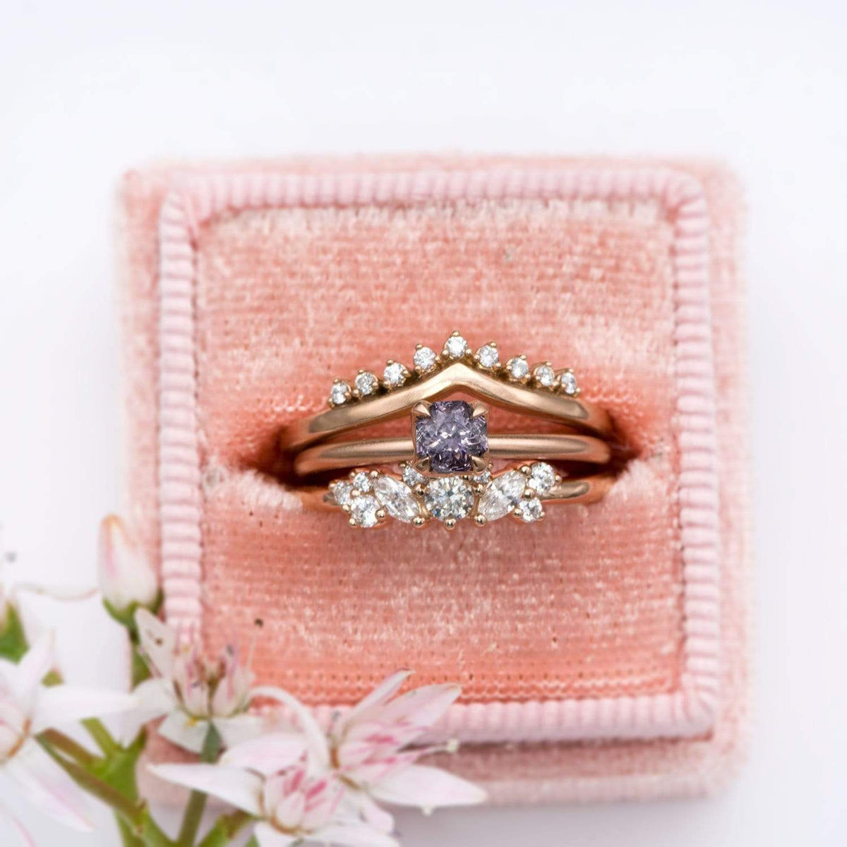 Colette Ring - Cluster Marquise & Round Shape Diamonds, Moissanites, Rubies or Sapphires Stacking Ring Ring by Nodeform