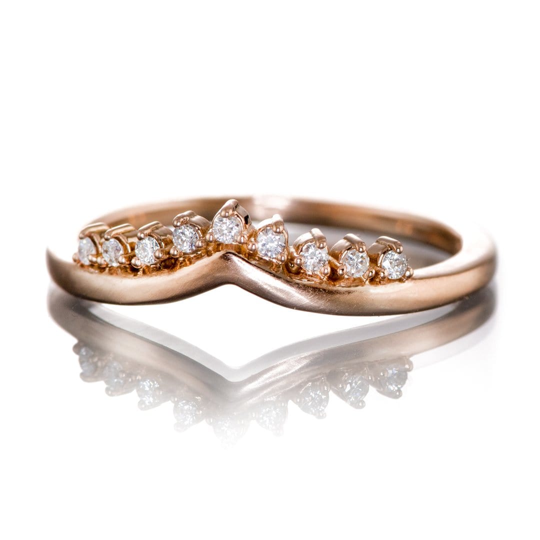 Valerie Band - V-Shape Contoured Accented Diamond, Moissanite, Ruby or Sapphire Wedding Ring Ring by Nodeform