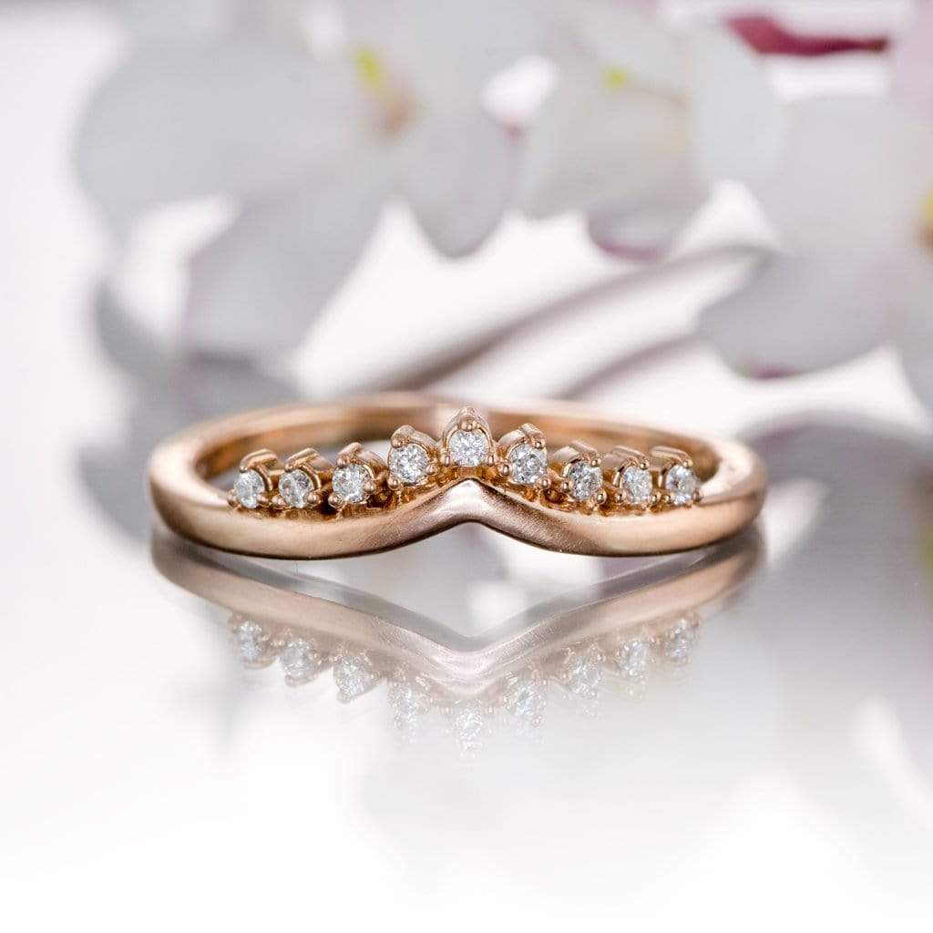 Valerie Band - V-Shape Contoured Accented Diamond, Moissanite, Ruby or Sapphire Wedding Ring Ring by Nodeform
