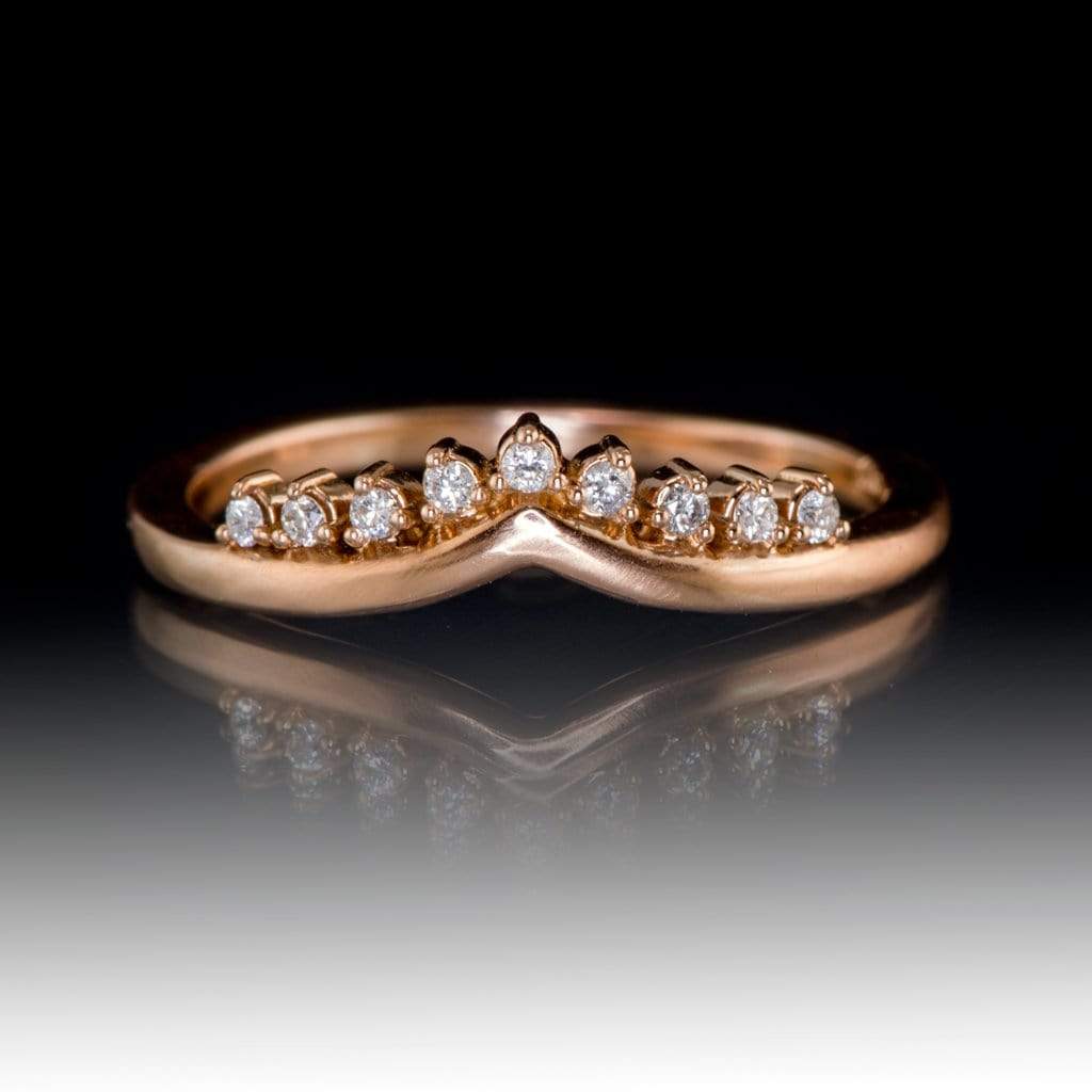 Valerie Band - V-Shape Contoured Accented Diamond, Moissanite, Ruby or Sapphire Wedding Ring Ring by Nodeform