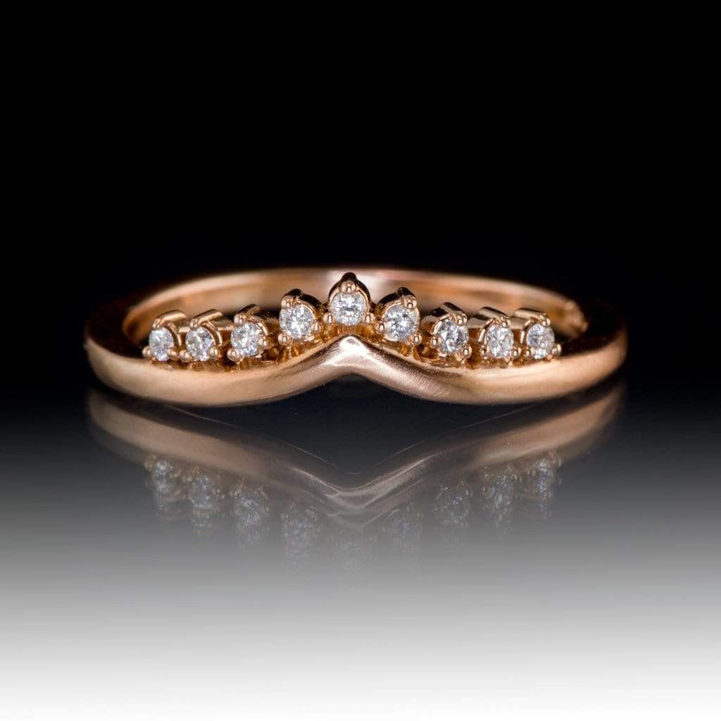 Valerie Diamond Band - V-Shape Contoured Accented Wedding Ring in Rose Gold, Ready to Size 5-9 Recycled Diamonds SI, G-I Ring Ready To Ship by Nodeform