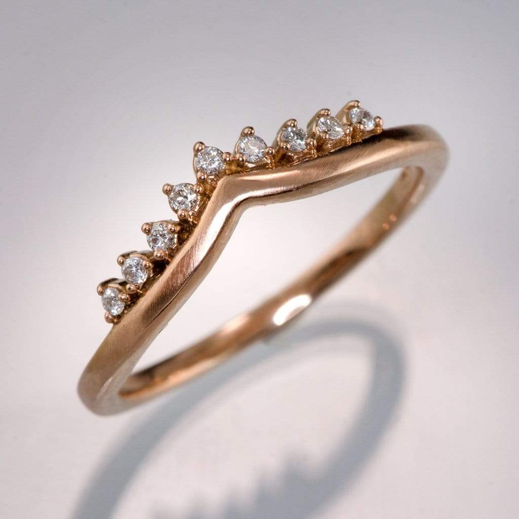 Valerie Band - V-Shape Contoured Accented Diamond, Moissanite, Ruby or Sapphire Wedding Ring All Mined White Diamonds SI2-3, G-H / 14k Rose Gold Ring by Nodeform