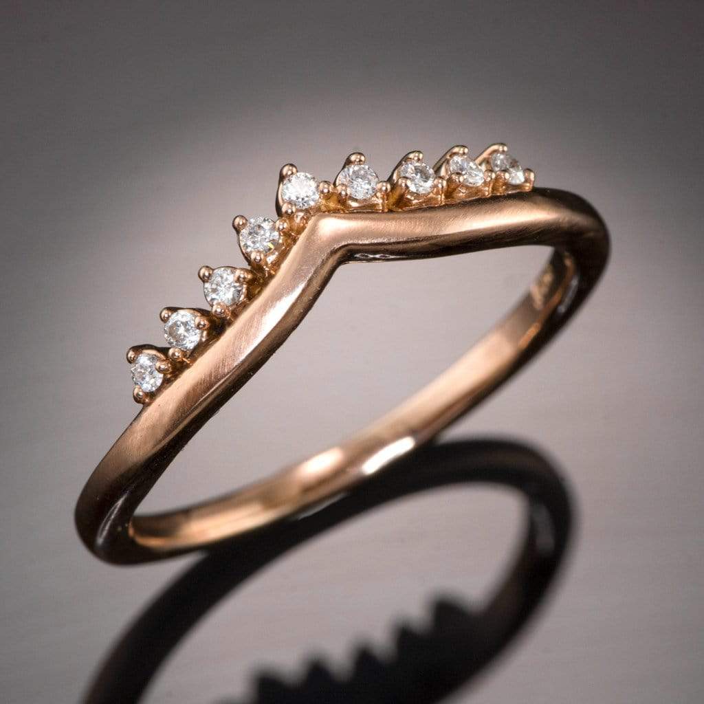 Valerie Band - V-Shape Contoured Accented Diamond, Moissanite, Ruby or Sapphire Wedding Ring Ring by Nodeform