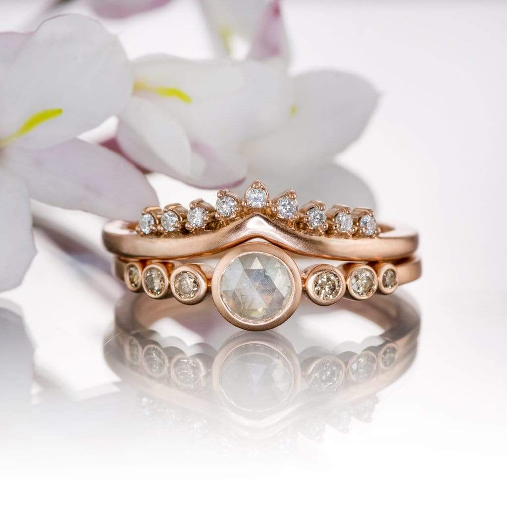 Valerie Band - V-Shape Contoured Accented Diamond, Moissanite, Ruby or Sapphire Wedding Ring Ring by Nodeform