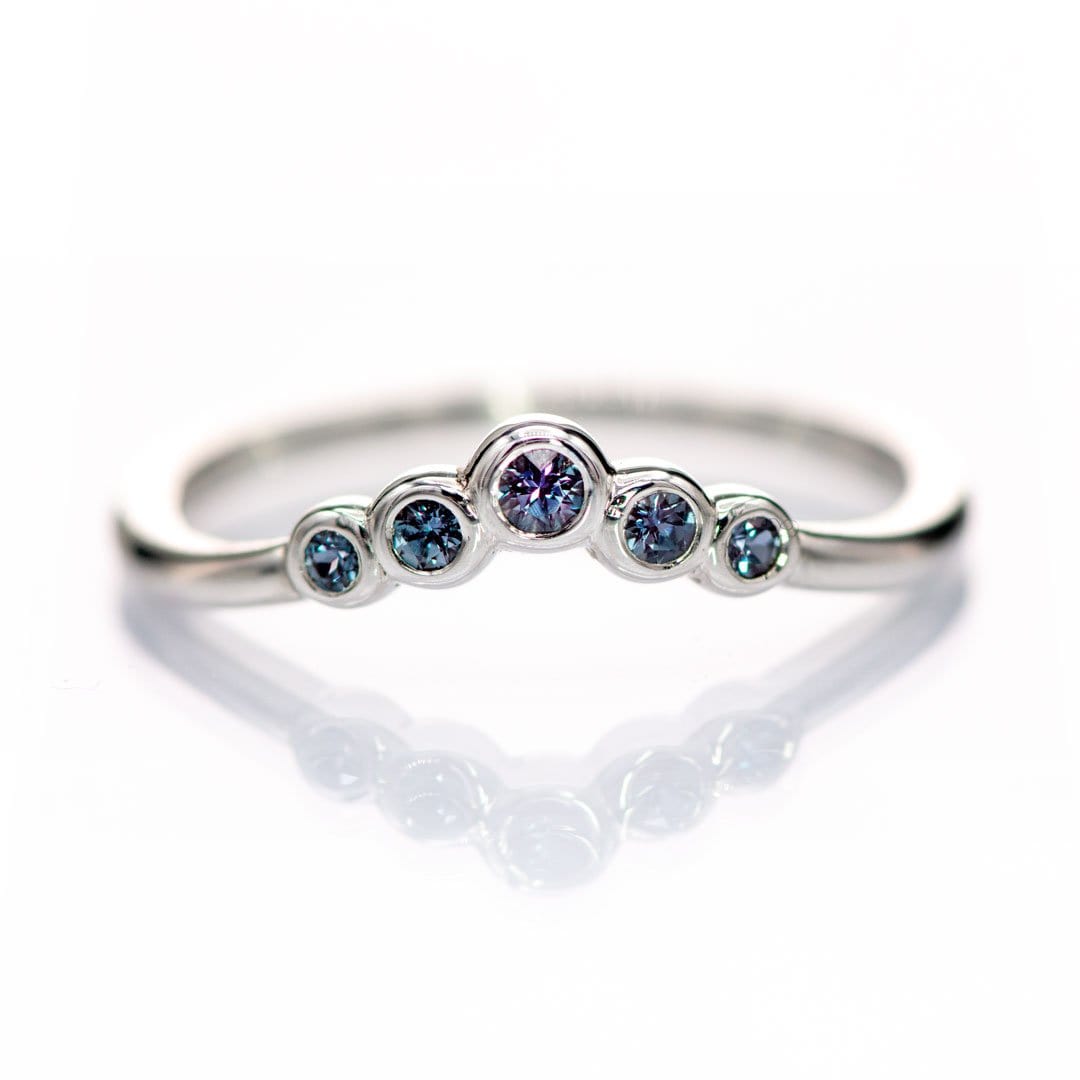 Velda - Graduated Chatham Alexandrite Curved Contoured Sterling Silver Stacking Wedding Ring {Ready to Ship} Sterling Silver Ring Ready To Ship by Nodeform