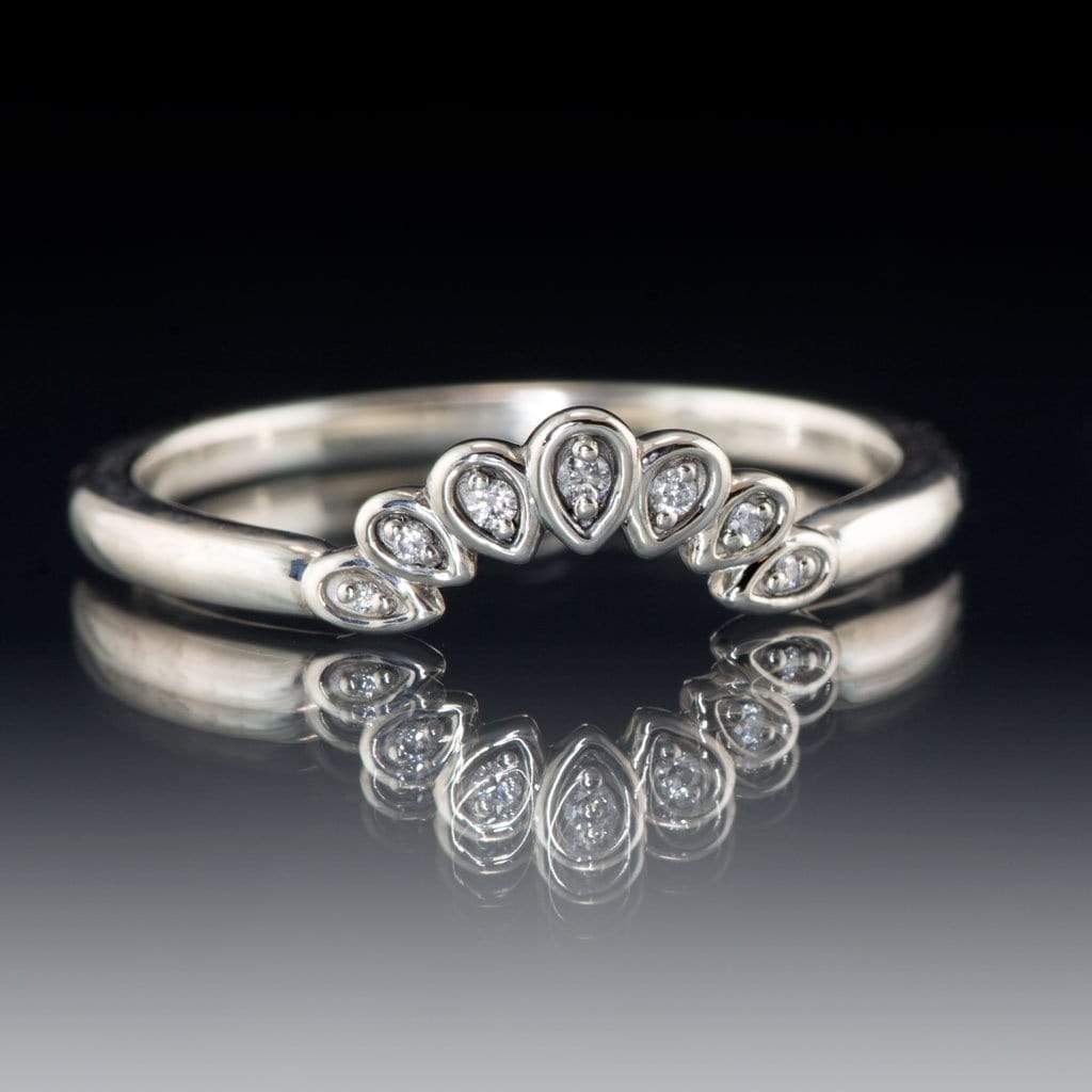 Fleur Band - Vintage Inspired Contoured White, Black or Teal Diamond Stacking Wedding Ring Ring by Nodeform