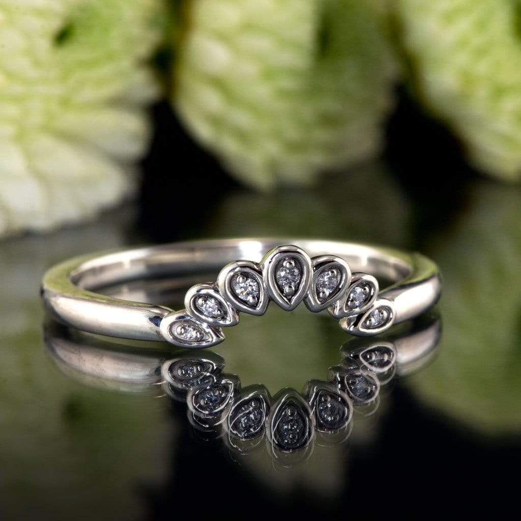 Fleur Band - Vintage Inspired Contoured White, Black or Teal Diamond Stacking Wedding Ring Ring by Nodeform
