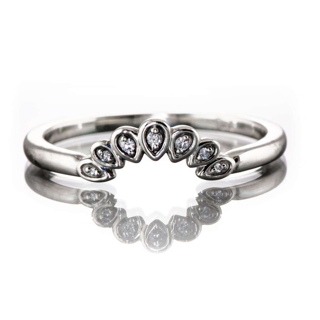 Fleur Band - Vintage Inspired Contoured White, Black or Teal Diamond Stacking Wedding Ring White Diamonds G-H / SI3-SI3 / Continuum Sterling Silver Ring by Nodeform