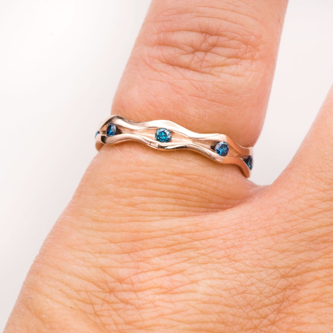 Wave Teal Blue Diamond Eternity Wedding Ring Ring by Nodeform
