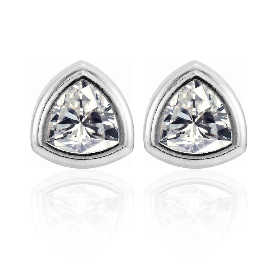 Trillion Moissanite Bezel Set Stud Earrings 14k White Gold (contains nickel) / 5mm Near-Colorless F1 Moissanite (GHI Color) Earrings by Nodeform