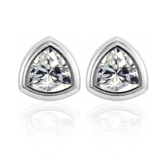 Trillion Moissanite Bezel Set Stud Earrings 14k White Gold (contains nickel) / 5mm Near-Colorless F1 Moissanite (GHI Color) Earrings by Nodeform