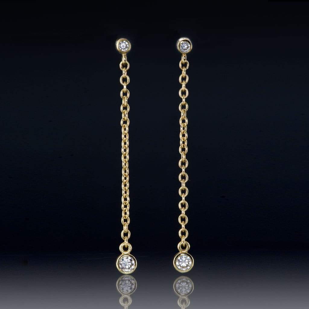 14K White Gold Bezel Set Chain Drop Diamond Earrings