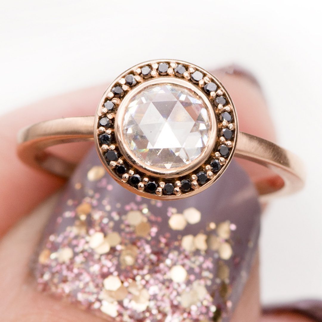 Art Deco Inspired Rose Gut Moissanite ring